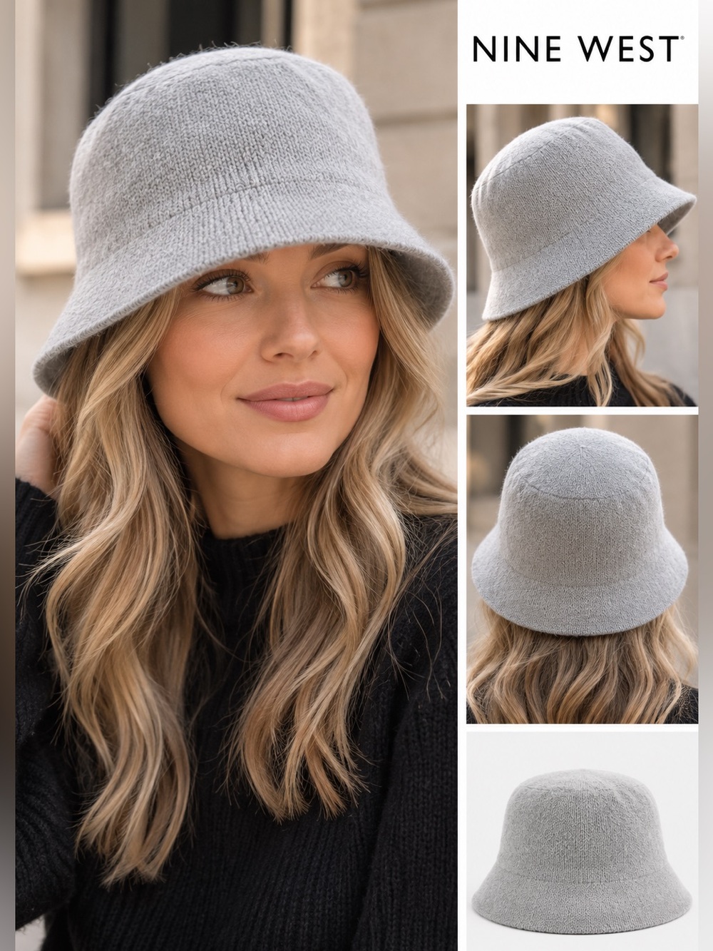 Nine West Knit Bucket Hat in Baby Blue NWT